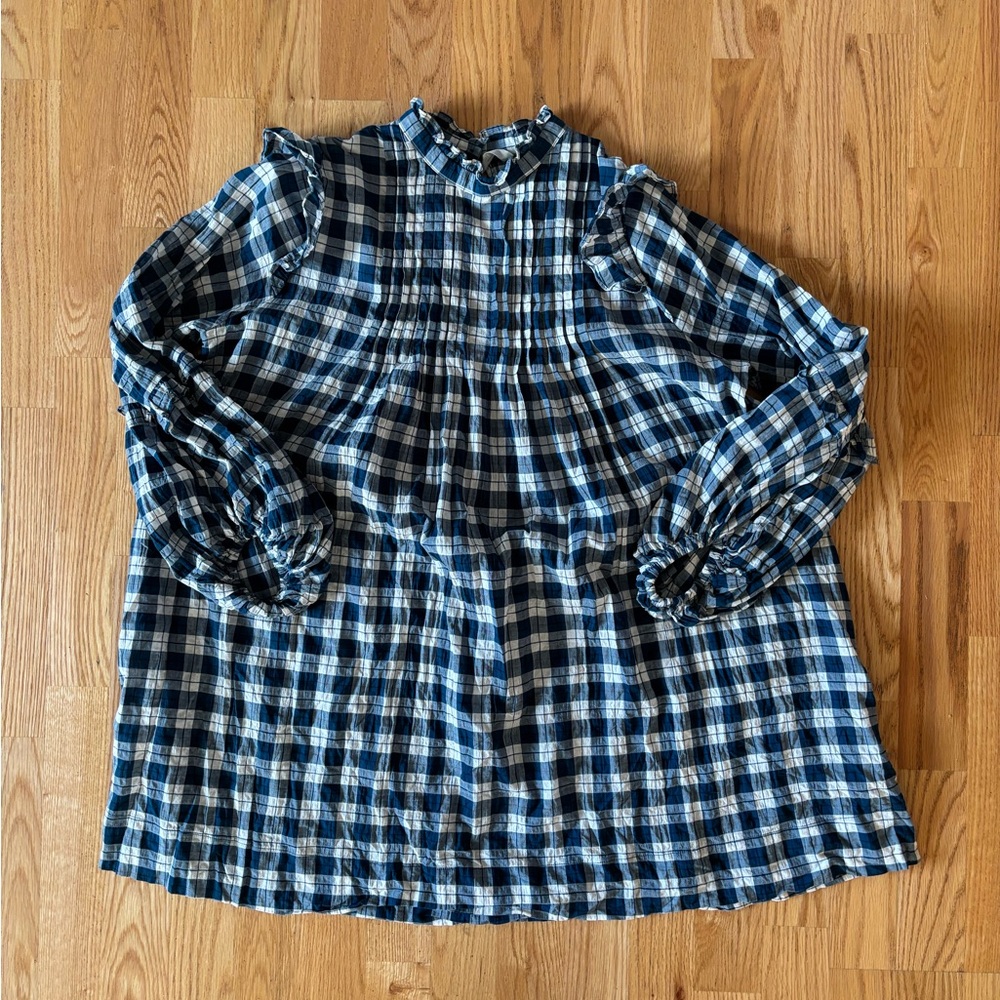 Urban Outfitters Blue Plaid Long Sleeve Babydoll Dress